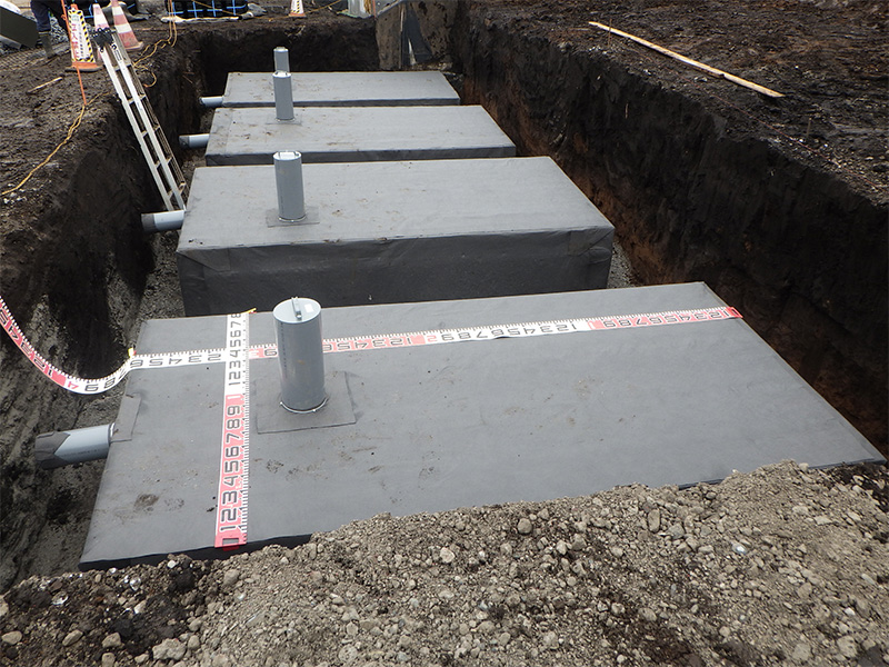 a rainwater storage and permeation tank of a Residential land development