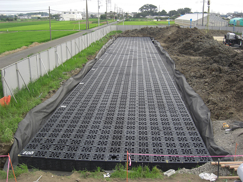 a rainwater storage and permeation tank of a Logistics facility